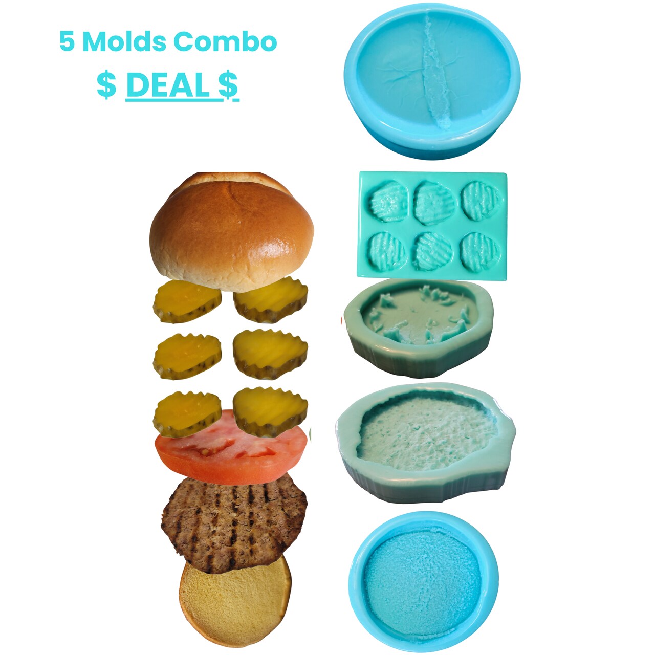 Deconstructed Burger Silicone 5 Mold Combo, Realistic Food Shape For Soap  Embeds, Candle Embeds, Wax Melts Silicone Mold, Not Food Grade